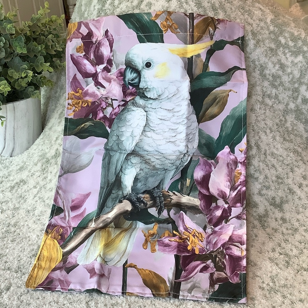 Lavender Floral Cockatoo Small Garden Flag Decor Botanical NWT 11.5 x 17.25”